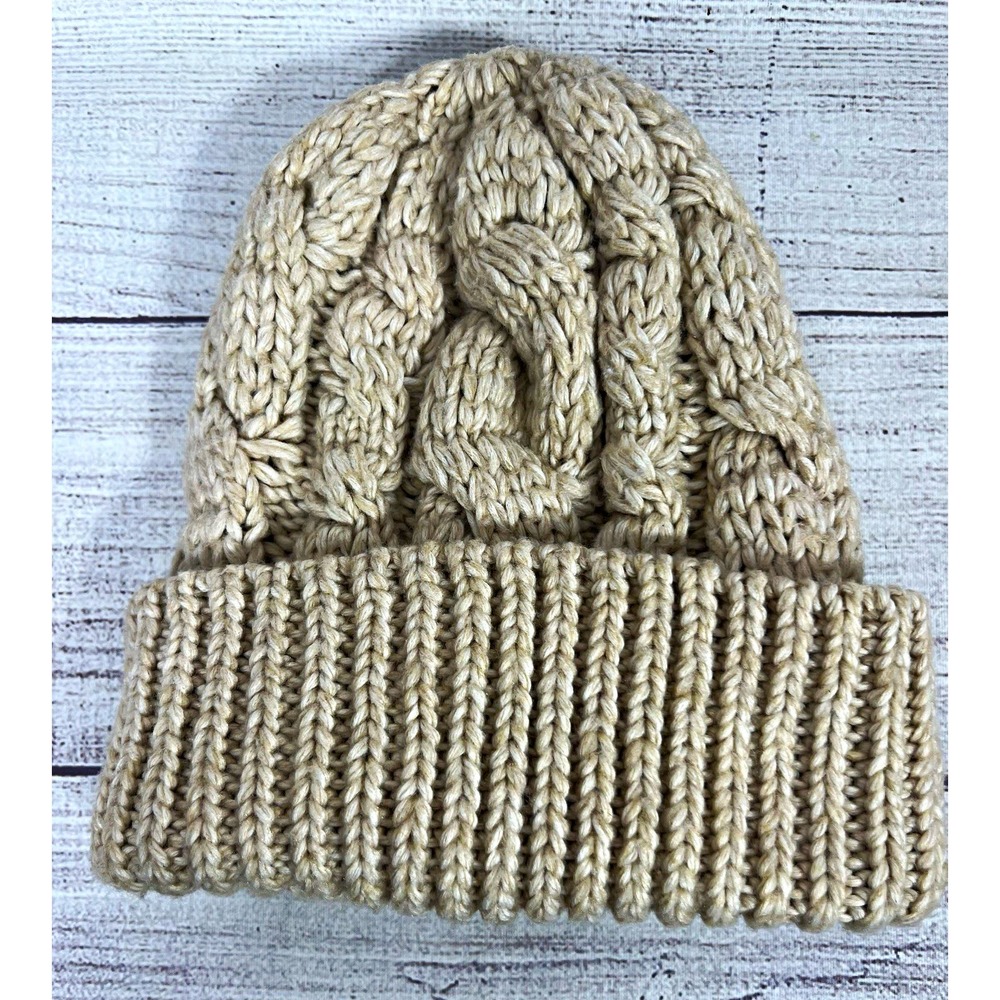 Old Navy Women's Beige Knit Beanie Hat Solid Casual Fall/Winter One Size